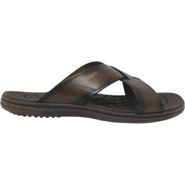 Imagem de Chinelo Masculino Slide Gaspea Casual Dia a Dia Passeio Em Couro Com Ajuste Tamanhos Especiais Amortech Pegada 533302