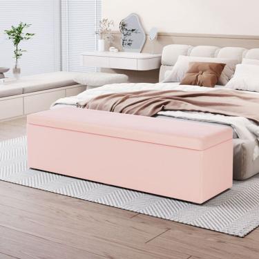 Imagem de Calçadeira Baú Estofada Lua em Courino para Cama Box Casal Queen 160cm