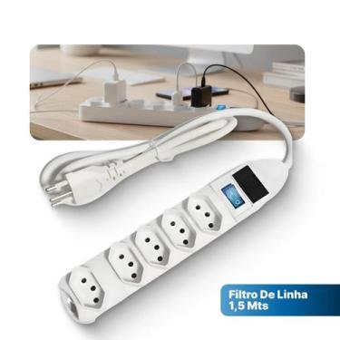 Imagem de Filtro de Linha Régua Extensão Elétrica 5 Tomadas 10a Cabo 1,5m - Knup