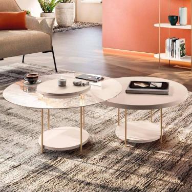 Imagem de Mesa De Centro Para Sala Pés Metálicos Kit 2 Sky Off White - Hb Móveis