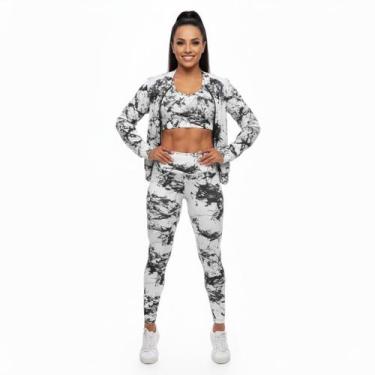 Imagem de Kit Marmorizado Legging Top jaqueta Conjunto Academia - Bella fitness,