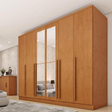 Imagem de Guarda Roupa Casal 6 Portas 8 Gavetas Puxador MDF 270cm com Espelho Po