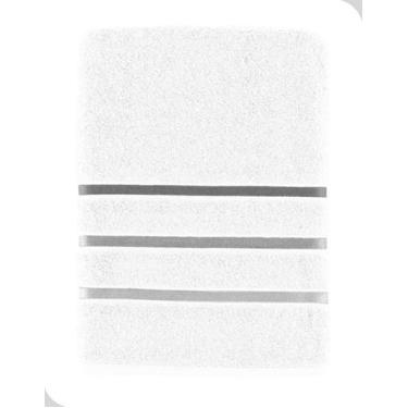Imagem de Toalha de Banho Branca Teka Dry Barra Decorada 100% Algodão 70x130cm A