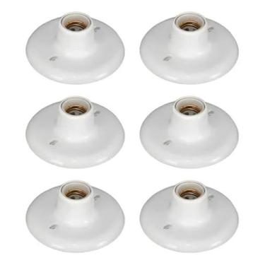 Imagem de Kit 6 Plafon Branco 113 Com Soquete E-27 De Porcelana Redondo - Plastu
