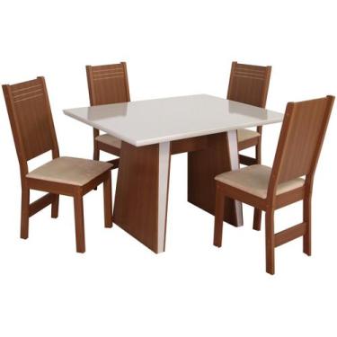 Imagem de Mesa de Jantar  4 Cadeiras Retangular Naturalle e Off-White Tampo de M