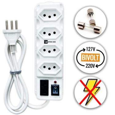 Imagem de Filtro de Linha 4 Tomadas Preto ou Branco Régua 110/220v Bivolt Univer