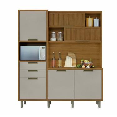 Imagem de Cozinha Compacta 6 Portas 2 Gavetas Loft Imperatriz Nesher Móveis Amadeirado Freijó/off...