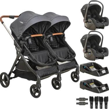 Imagem de Carrinho Kiddo para Gemeos com 2 Bebe Conforto 2 Base Speedy Grafite