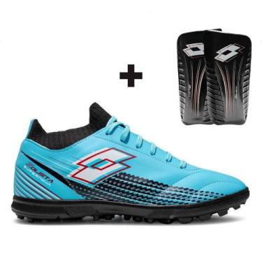 Imagem de Chuteira Society Lotto Solista Supernova Masculina + Caneleira, 40, Az