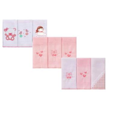 Imagem de KIT 9 PANOS DE BOCA INCOMFRAL BABY Cor:Rosa, Rosa