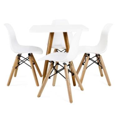 Imagem de Mesa Infantil quadrada 50cm branca com pés de madeira + 4 cadeiras - G