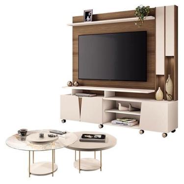 Imagem de Estante Home Theater Virtus Castanho Off White com Kit Mesa de Centro 