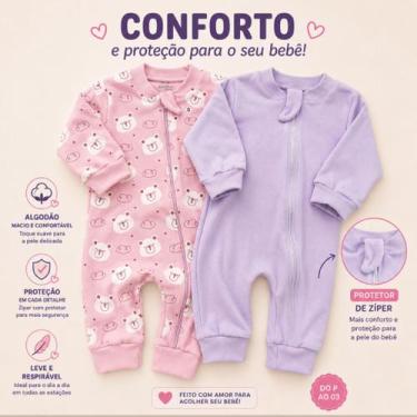 Imagem de Kit 02 Macacões Bebê menina Liso e estampado Algodão com proteção de z