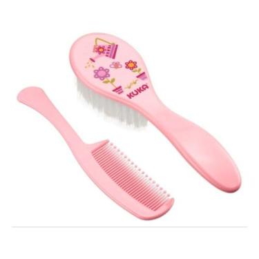 Imagem de Kit Escova e Pente Para Cabelos Do Bebe Rosa Kuka