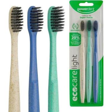 Imagem de Escova Dental Ecocare Light Powerdent Kit 3 Unidades Palha Trigo 20% M