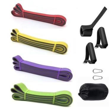 Imagem de Kit 4 Faixas Super Band Elástico Borracha Cross Training - Colorido - 