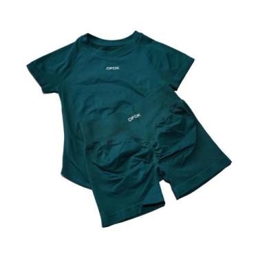 Imagem de Conjunto Esportivo Feminino De Secagem Rápida Sem Costura 2 Peças: Top