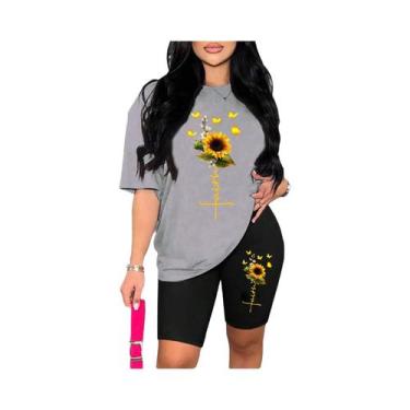 Imagem de Conjunto Feminino De Duas Peças Com Estampa De Girassol E Borboleta, C