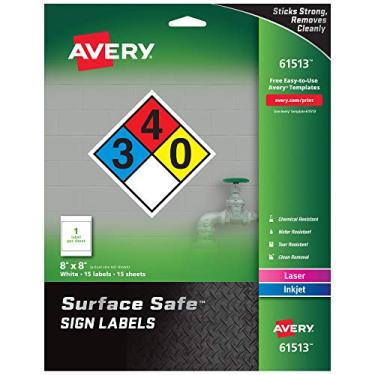 Imagem de Avery Placas de aviso imprimíveis, 20,32 cm x 20,32 cm, resistente à água/química, 15 etiquetas removíveis (61513)