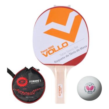 Imagem de Raquete Ping Pong Tenis Mesa Vollo Force + Bola Butterfly + Capa Case