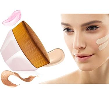 Imagem de Pincel oval de base Kabuki, pincel de maquiagem plana, alta cobertura e ótimo acabamento - Rosa
