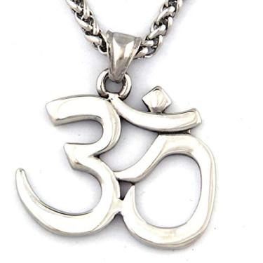 Imagem de Gungneer Colar com pingente Aum Om de aço inoxidável para ioga, amuleto espiritual hindu, acessório de joias para homens e mulheres, Metal, Sem Pedra Preciosa