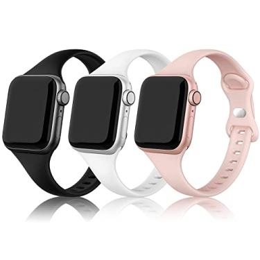 Imagem de SWEES Pulseiras de substituição compatíveis com Apple Watch de 41 mm, 38 mm, 40 mm, 42 mm, 44 mm, 45 mm, 49 mm, pacote com 3 unidades, de silicone macio, fina, fina, pequena, compatível com iWatch Series 8, 7, 6, 5, 4, 3, 2, 1, SE, edição esportiva feminina e masculina