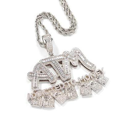 Imagem de ICEDIAMOND Bling CZ Diamond ATM-viciado em dinheiro pingente criativo com colar de corrente de tênis, joias de hip hop banhadas a ouro 18k para homens e mulheres (White,20''Tennis)