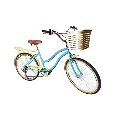 Imagem de Bicicleta aro 26 urbana retrô 6v cesta grande bagageiro azul