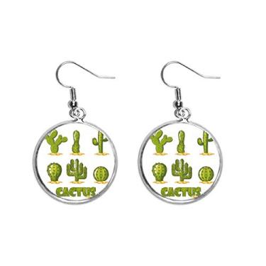 Imagem de Brinco feminino com estampa de cacto de plantas suculentas, pingente de orelha de prata