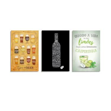 Imagem de Kit Quadro Decorativo Cerveja 3 Peças Uni 043 20X30Cm
