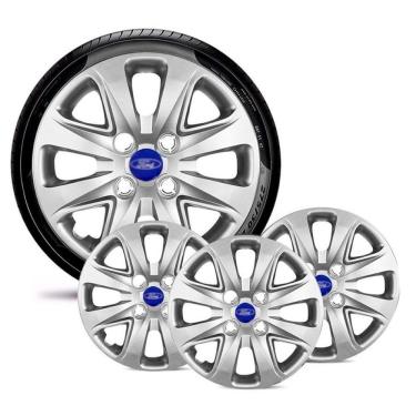 Imagem de Jogo 4 Calota Carros Ford Todos Aro 14 Prata Emb Azul