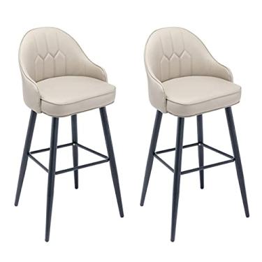 Imagem de Pu Conjunto de Fezes de Barra de Barra de Cozinha de Couro de 2 com Costas, Cadeiras de Barra de Altura, Assento Estofado com Moldura Cromo Preto, para Barras, Sala de Jantar (Altura 75 Cm) (Color :