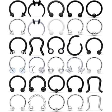 Imagem de Cisyozi Anéis de septo 16G, joia de aço cirúrgico 316L, hipoalergênico, preto, septo, nariz, sobrancelha, lábios, argola, hélice, daith, cartilagem, tragus, torre, piercing para mulheres e homens, 10