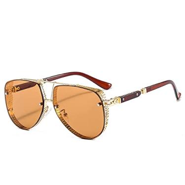 Imagem de Óculos de sol ovais padrão oco masculino feminino designer de tendências de luxo com armação de liga de metal gradientes lente piloto conspícuo, 3, china