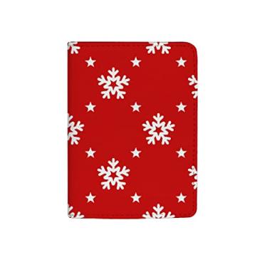 Imagem de Vantaso Capa para passaporte porta-cartão de viagem protetor vermelho flocos de neve natal ano novo inverno carteira clipe um bolso couro, Color609, 14cm x 10cm, Moderno