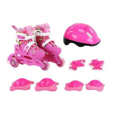Imagem de Kit Proteção E Patins Feminino Infantil In Line E Tri Line - Bbr Toys