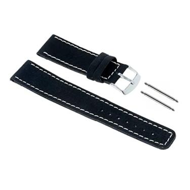 Imagem de Pulseira de couro para relógio Preto com costura branca longa para pulso grosso modelo 88cpr (20mm)