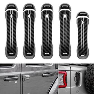 Imagem de CheroCar Kit de cobertura de maçaneta de porta de grão de fibra de carbono para Jeep Wrangler JL JLU 4xe & Gladiator JT Sports Sahara Freedom Rubicon 2/4 portas