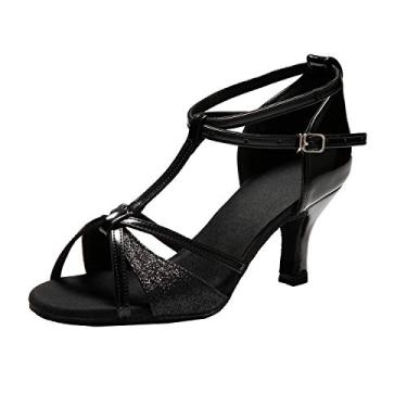 Imagem de Dress First Sapatos de dança femininos latino salsa bachata sapatos de camurça sola de casamento desempenho sapatos de dança 7,9 cm salto, Preto, 38