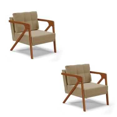 Imagem de Kit 02 Poltronas Suede Base De Madeira Castanho Marrom Rato