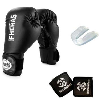 Imagem de Kit Boxe Muay Thai Luva Combate Fheras + Bandagem + Protetor Bucal