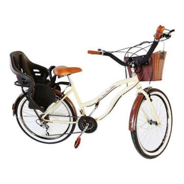 Imagem de Bicicleta Aro 26 Retrô Com Cadeirinha Infantil Tras Bege - Maria Clara