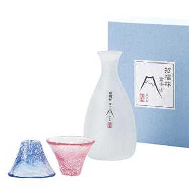 Imagem de Feito no Japão ]μŸ• Conjunto de garrafas de saquê para copo de Fuji com suporte para copo contendo (copo de capacidade 35 ml ~ 2 peças, saquê de garrafa 270 ml) G639-M76