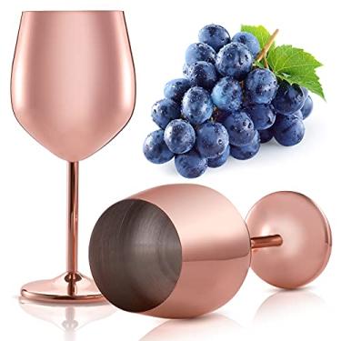 Imagem de DEAYOU Pacote com 2 copos de vinho de aço inoxidável de 500 ml, copos de aço inoxidável inquebráveis, copos elegantes de ouro rosa à prova de estilhaçamento para champanhe, coquetéis, uso diário, formal, festa, aniversário, casamento
