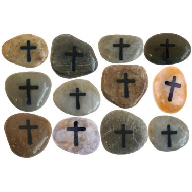 Imagem de Cruz gravada gravada (não to) Pedras naturais preocupadas (conjunto de 12 pedras - grande de 2-3 polegadas cada) da Terra Santa