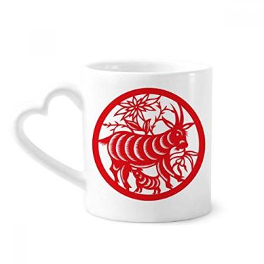 Imagem de Caneca de arte do zodíaco da China com corte de papel de ovelha caneca de café cerâmica copo de coração de vidro