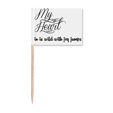 Imagem de Ponteiro de bandeiras de palito de dente com citação de poesia famosa My Heart Joy Decoração de festa