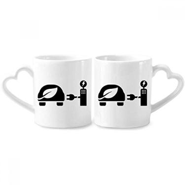 Imagem de Estação de carga automática veículos de energia proteger o meio ambiente casal caneca de porcelana conjunto de cerâmica copo amante alça de coração