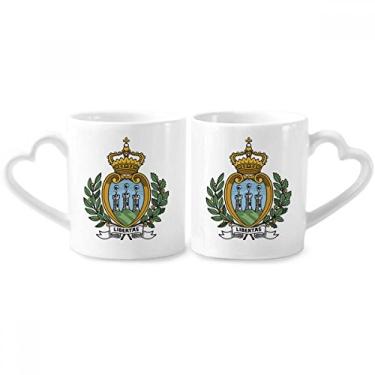 Imagem de San Marino Europe National Emblem Conjunto de canecas de porcelana para casais, copo de cerâmica para amantes, alça de coração